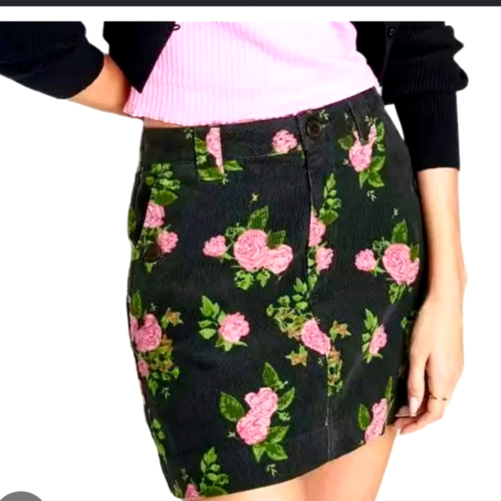 Wild Fable Black Skirt with Pink Floral Design
